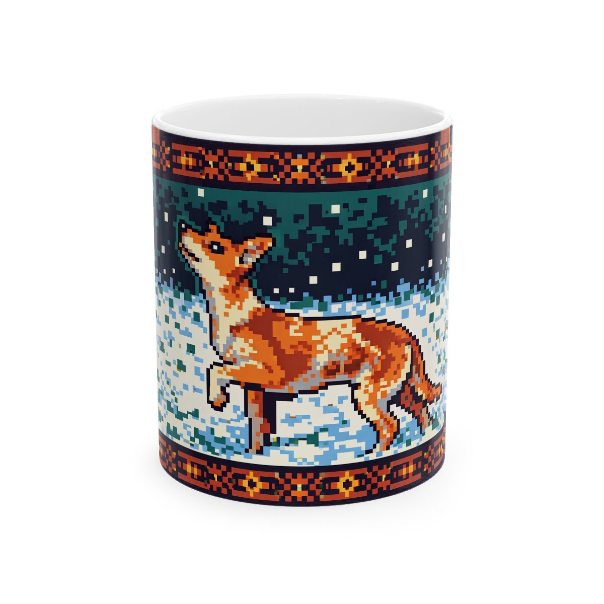 Pet photo in pixel-art style on a mug